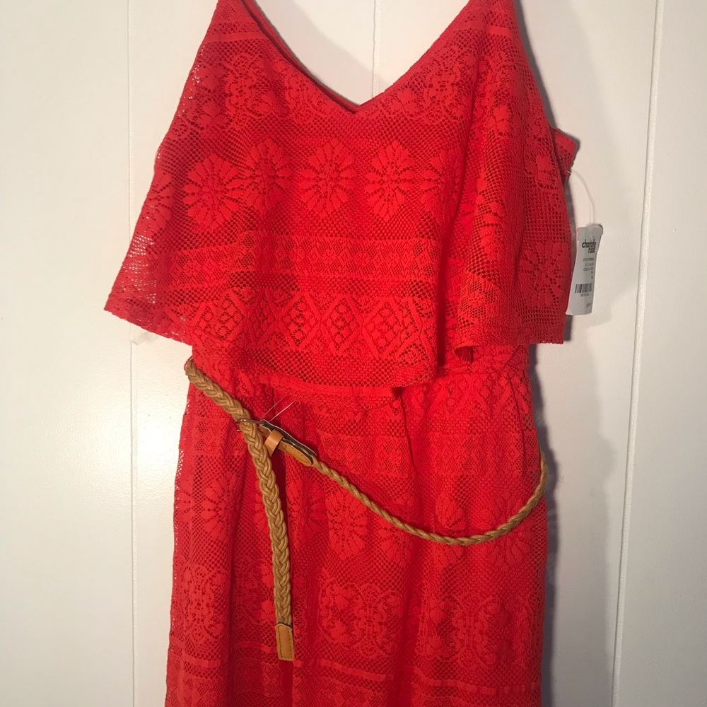 Charlotte Russe Dress Size M Red Lace With Belt - Picture 2 of 6